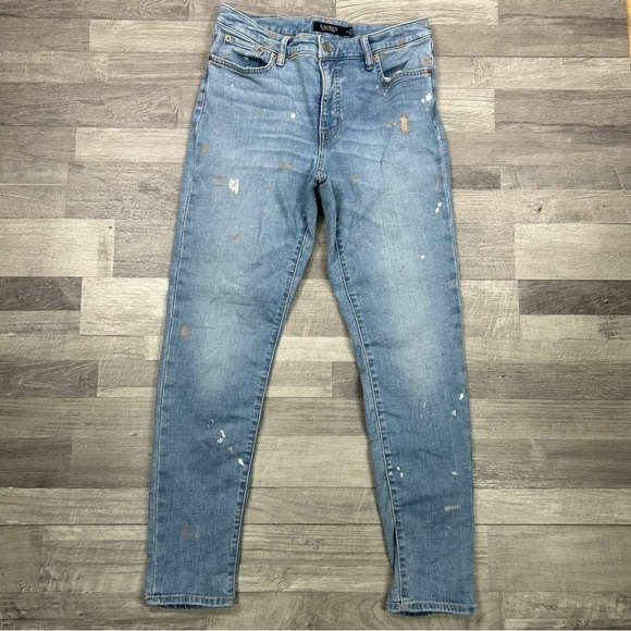 Lauren Ralph Lauren Super Stretch Curvy Mid-Rise Paint Splatter Skinny Leg Jeans - Picture 1 of 7
